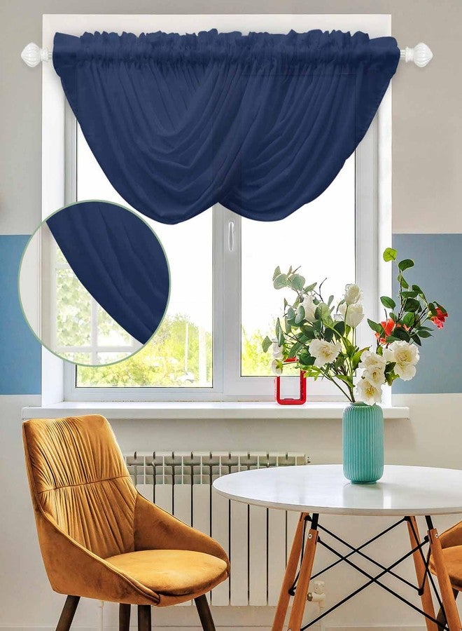 LooPoP Waterfall Valances for Windows Navy Blue Swag Valance Curtains Solid Color Sheer Valance Window Treatment for Living Room Kitchen Bedroom Bathroom Rod Pocket Curtain Drape 3 Panels - Image 3
